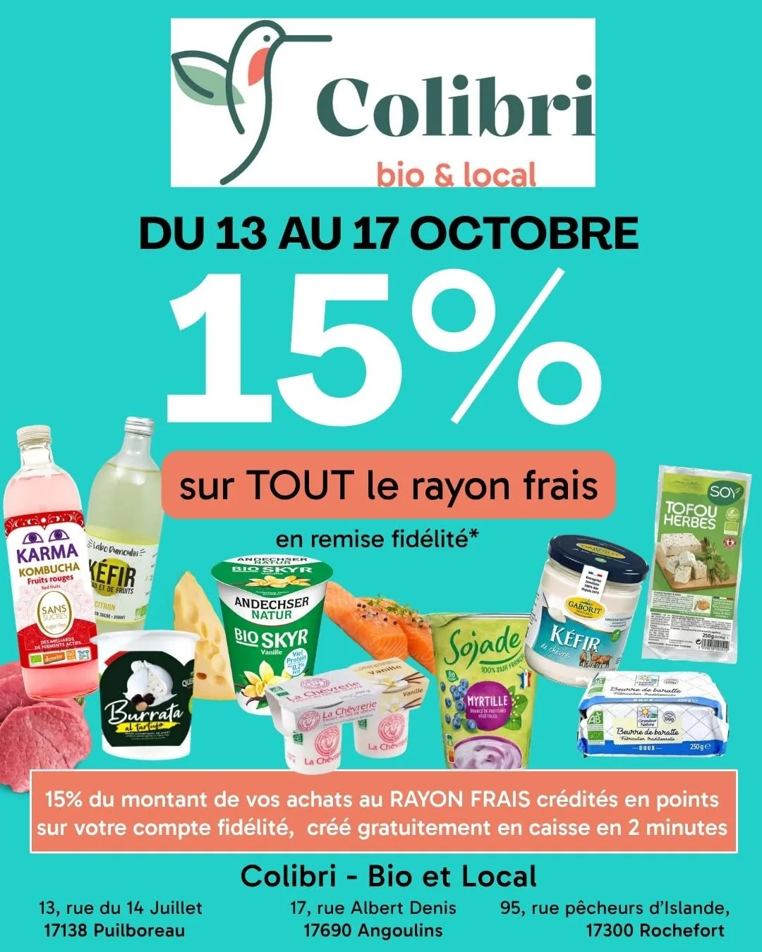 15 % sur votre cagnotte au rayon frais