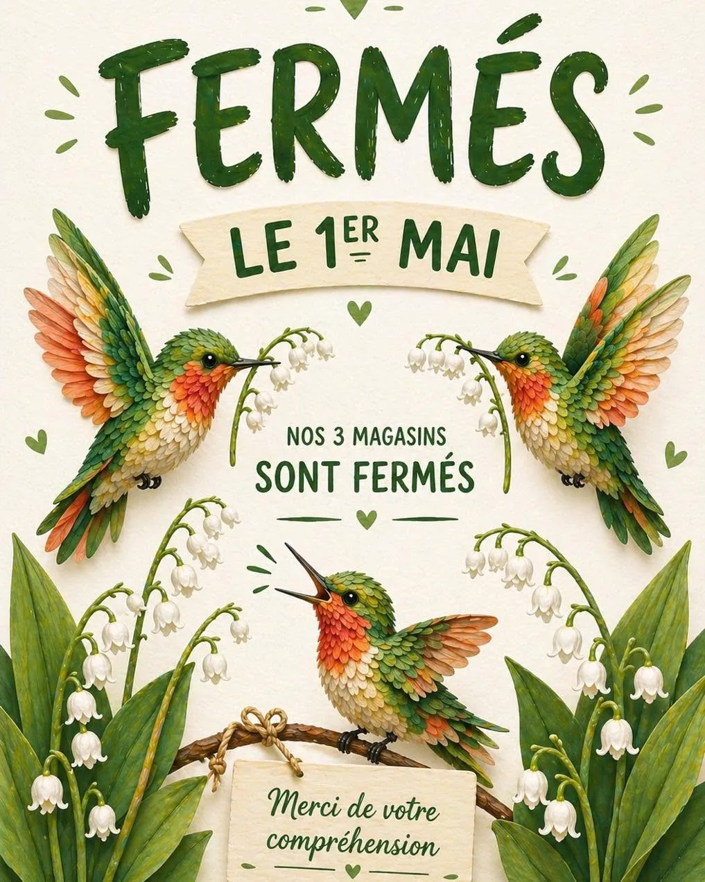 Le 1er mai, vos magasins sont fermés