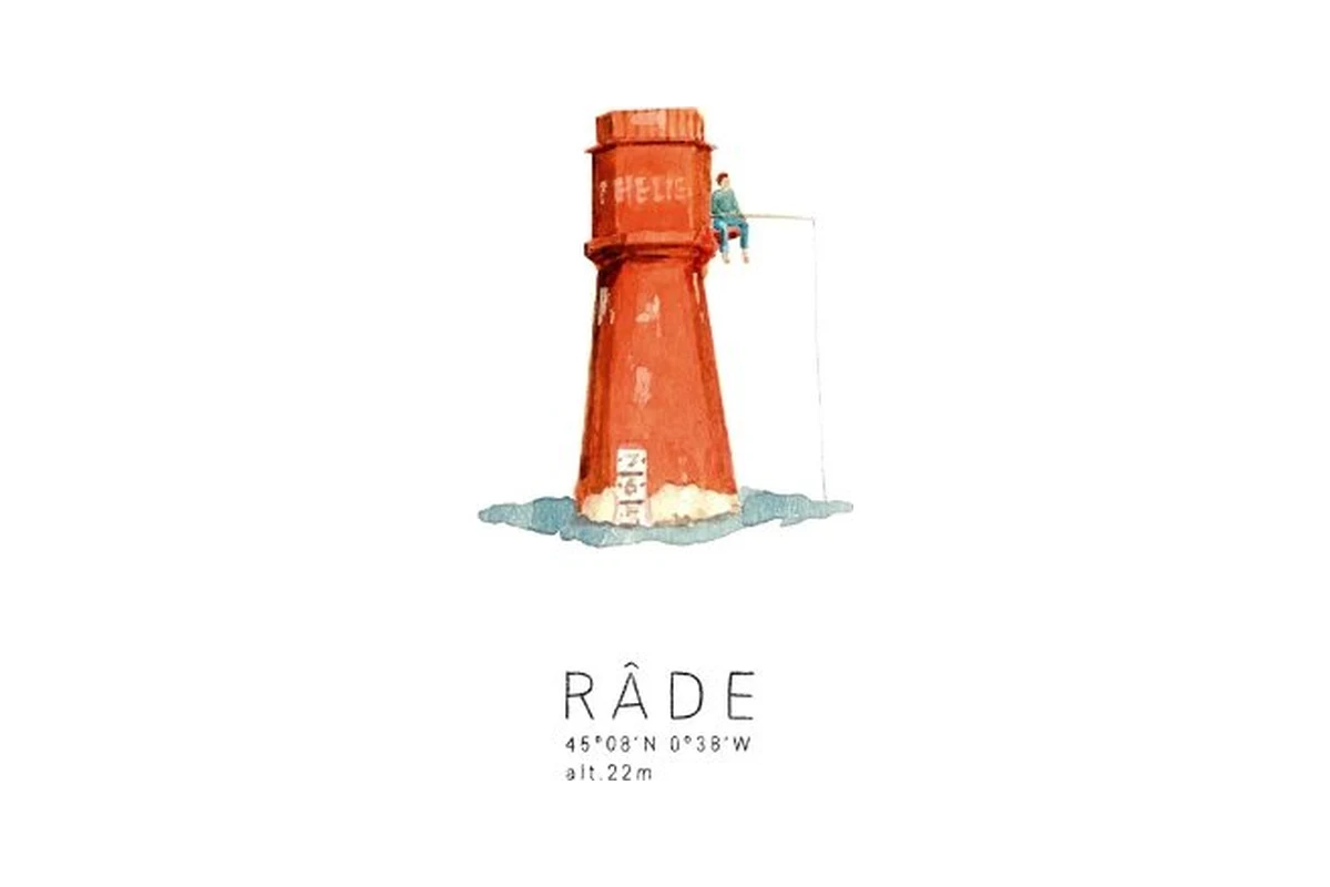 Étiquette du vin rouge bio Râde du Chaînon, illustrée d'une balise en mer