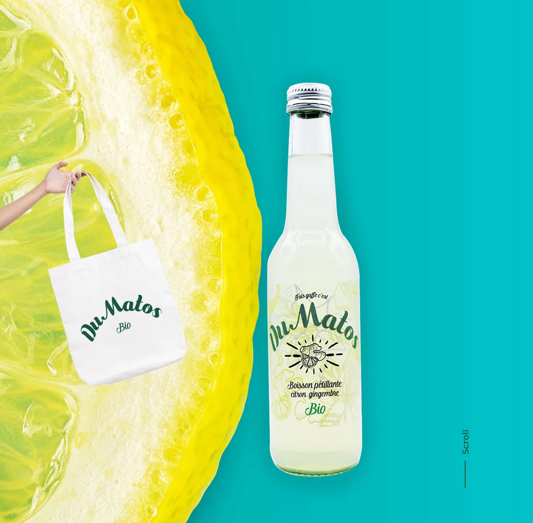 Une bouteille de DuMatos, la boisson pétillante bio citron gingembre