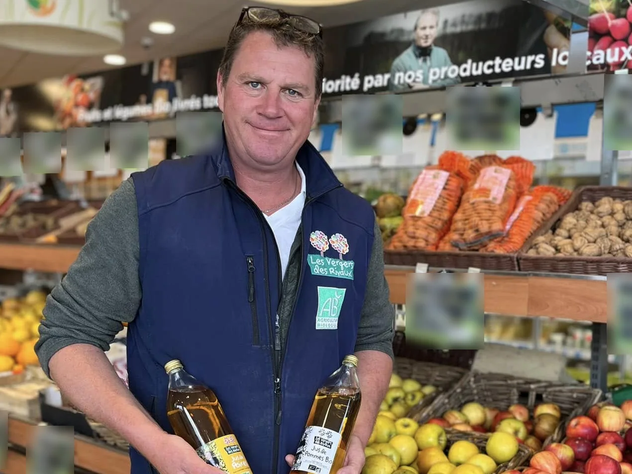 Christophe Prouteau, des Vergers des Rivaux, avec ses jus de pomme et de poire bio