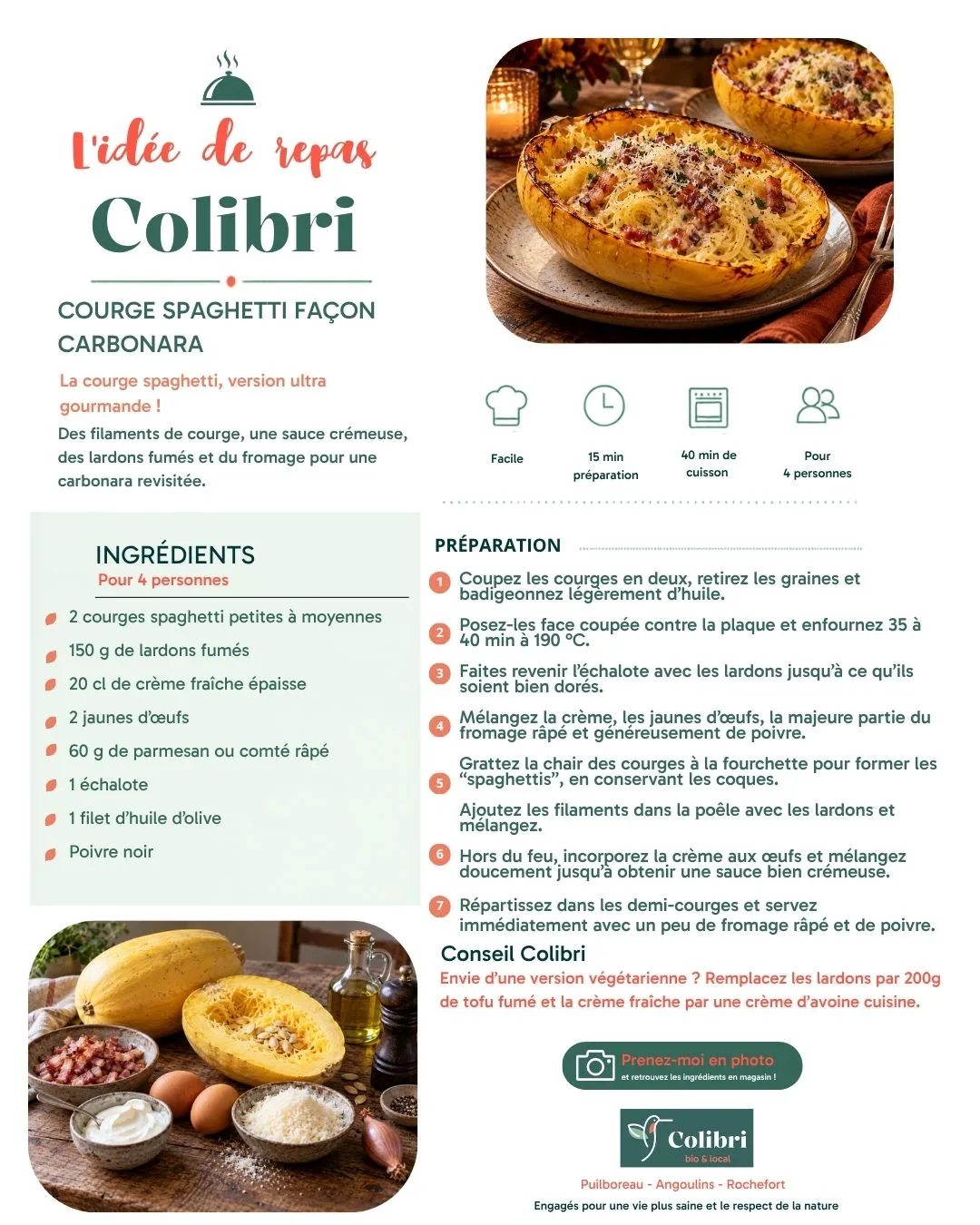 Fiche recette : Courge spaghetti façon carbonara