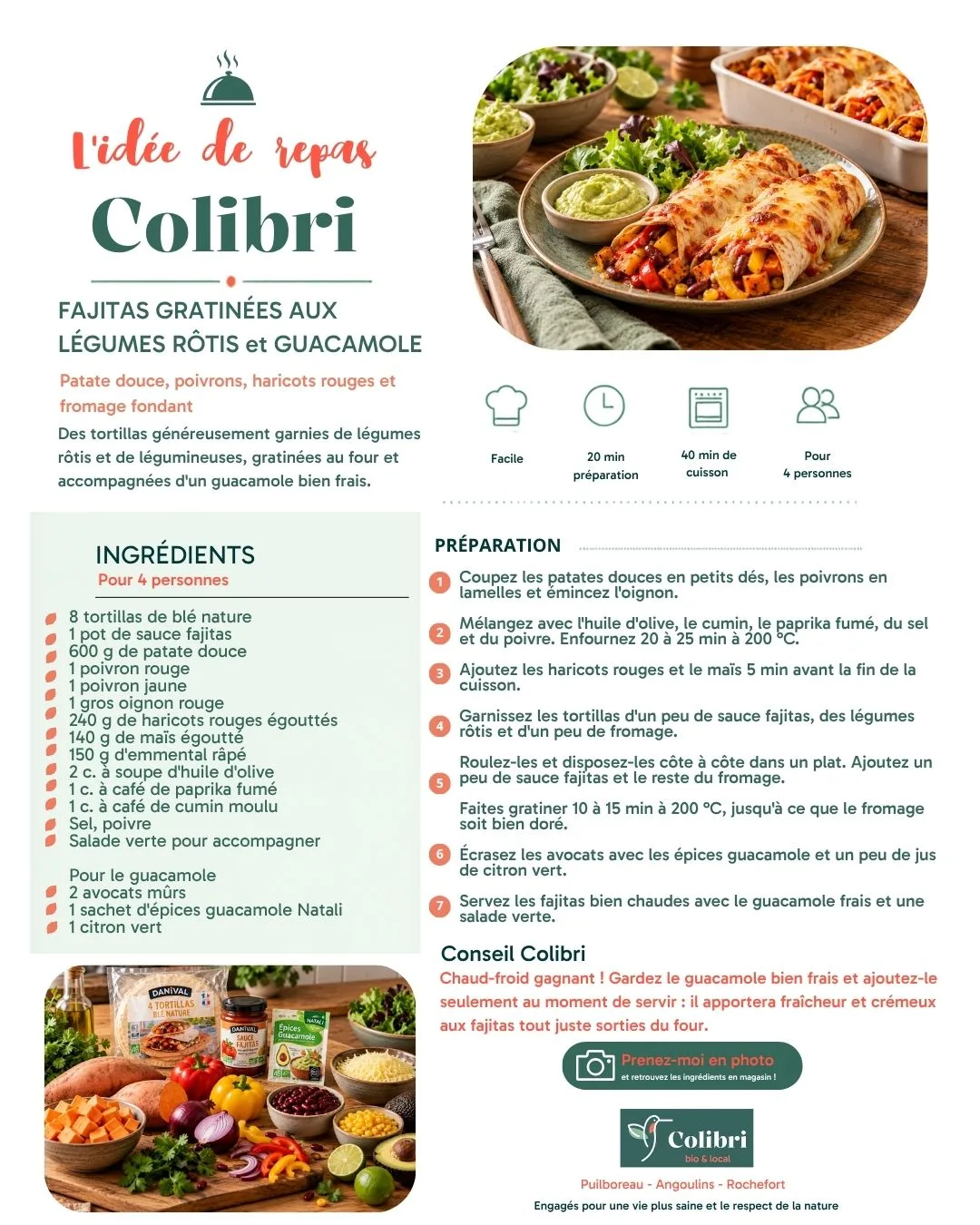 Fiche recette : Fajitas gratinées aux légumes rôtis et guacamole
