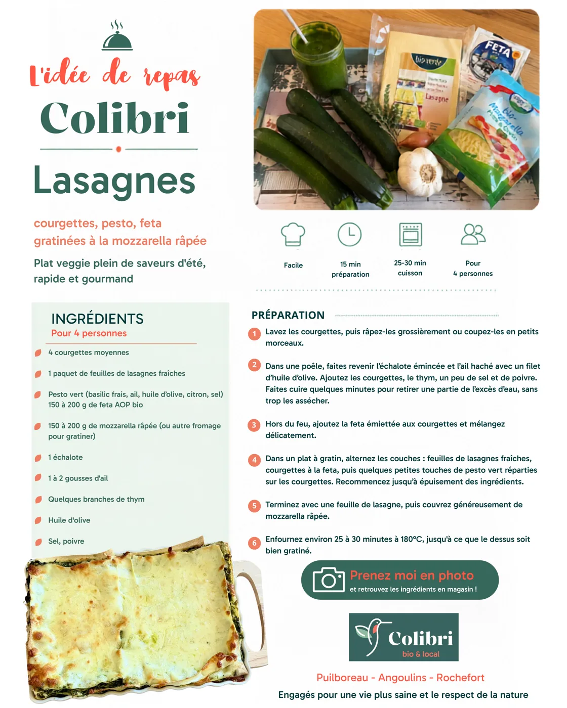 Fiche recette : Lasagnes courgettes, pesto et feta