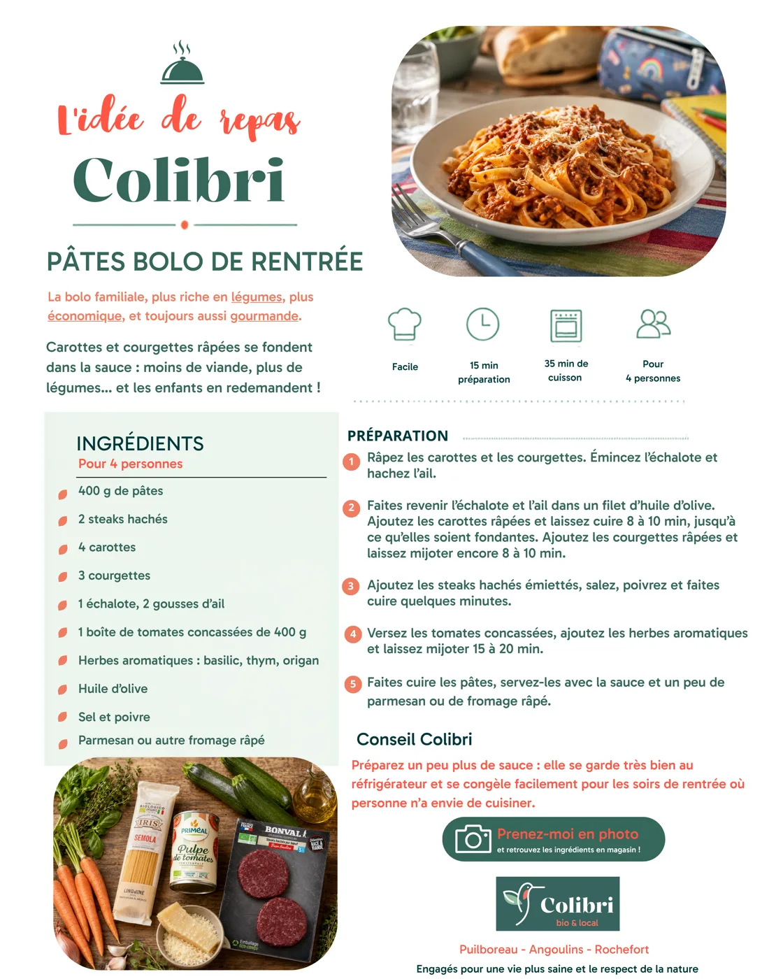 Fiche recette : Pâtes bolo de rentrée